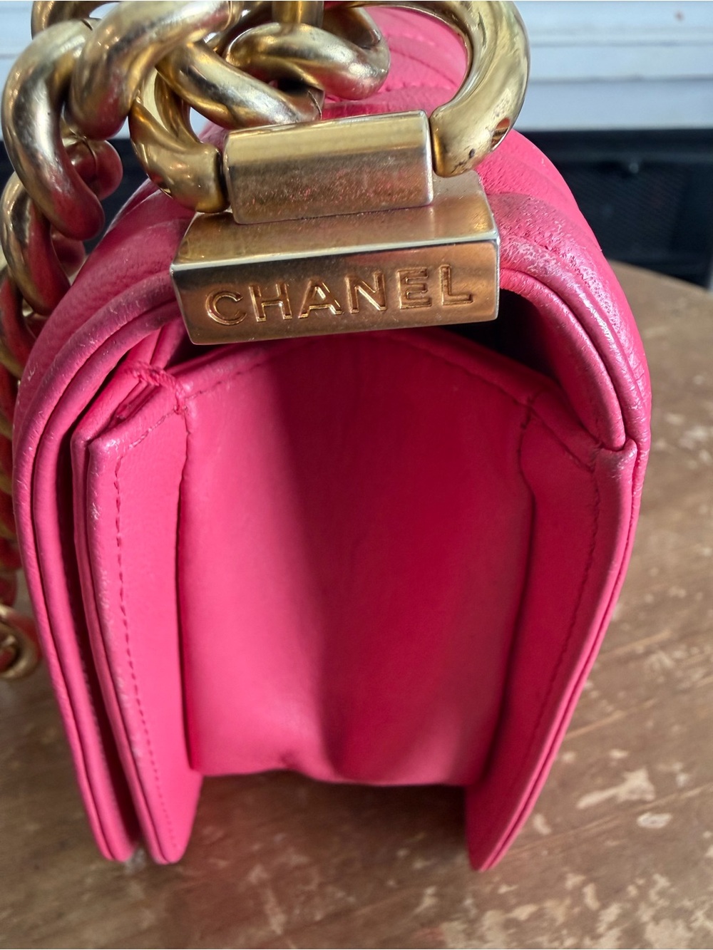 CHANEL Hot Pink Quilted Lambskin Small Boy bag Crossbody with Gold Hardware - Picture 6 of 16